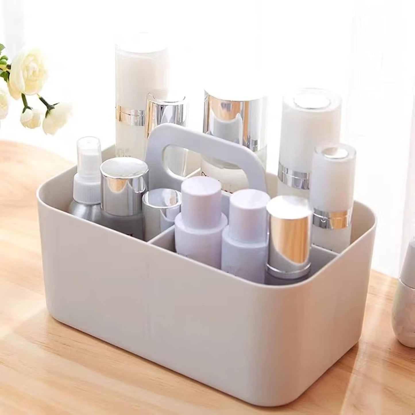 Feadily (2 Pack Plastic Shower Caddy Portable, Portable Basket with Handle Storage Organizer, Stackable 5 Compartments, 9.76" x 6" x 6.7", White
