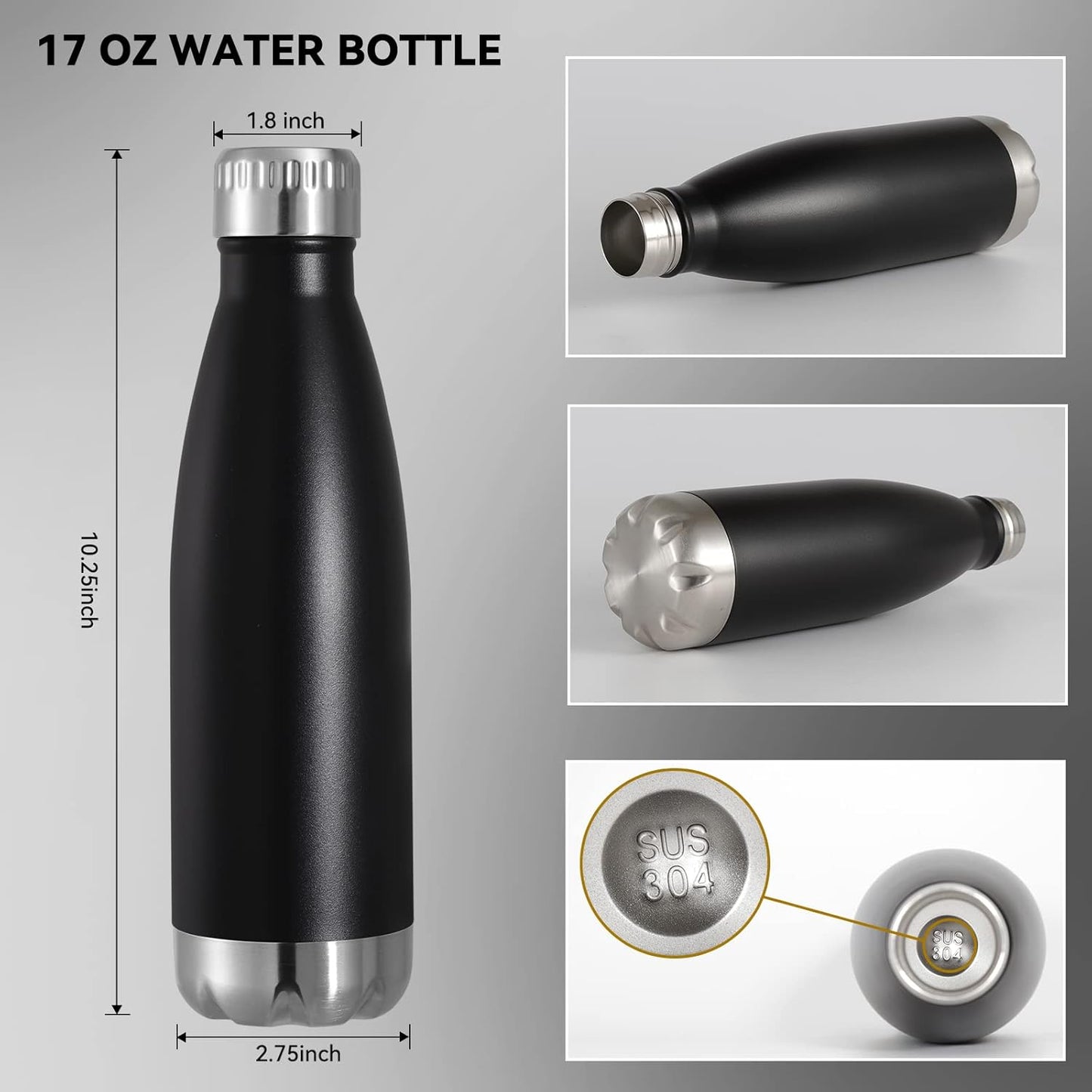 VEGOND 17oz Stainless Steel Water Bottles Bulk, Reusable Metal Sports Water Bottle Keeps Drink Hot and Cold, BPA Free Double Wall Vacuum Cola Shape Insulated Water Bottles for Camping Gym, 4 Pack