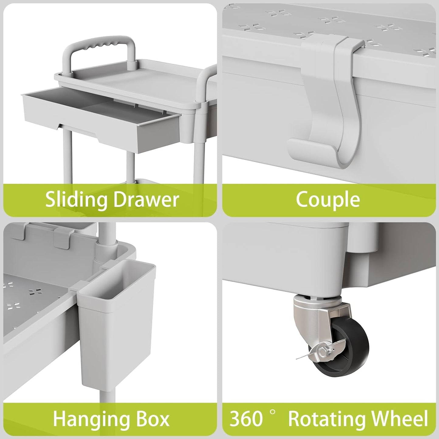 4 Tier Rolling Cart Organizer,Art Craft Diaper Bedside Snack Laundry Room Bathroom Organizer Narrow Thin Slim Rolling Trolley Utility Cart with Wheels for Kitchen,Office(Grey)