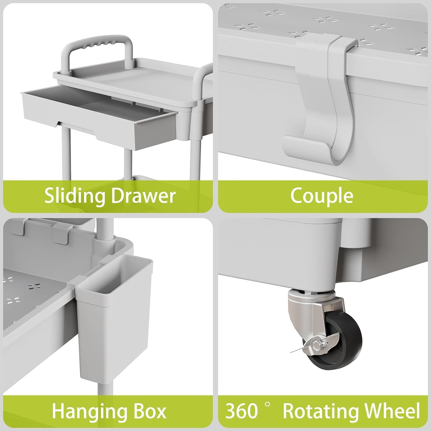 3 Tier Rolling Cart Organizer,Laundry Room Bathroom Organizers and Storage Office Shelves Mobile Shelving Unit Kitchen Trolley Cart with Wheels for Art,Craft,Diaper,Bedside,Snack(Grey)