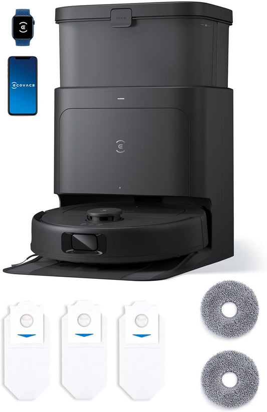 ECOVACS DEEBOT N30 Omni Care Robot Vacuum and Mop, 10000Pa Suction, TruEdge Adaptive Edge Mopping, ZeroTangle 2.0 Technology, Hot Air-Drying, Self-Emptying, Auto-Lift Mopping, Obstacle Avoidance