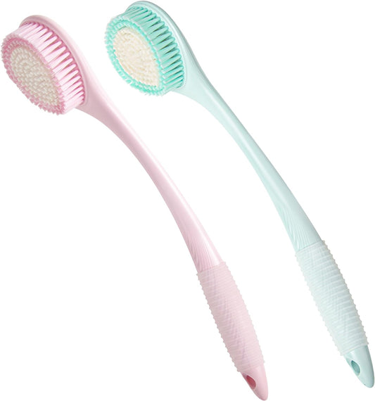 BEDELITE Back Bath Brush Long Handle for Shower of 2 - Soft Shower Brush for Men & Women,Back Brush Scrubber - 16.4" Long Skin Exfoliator for Body Bath Scrubber（2 Pack, Blue & Pink）
