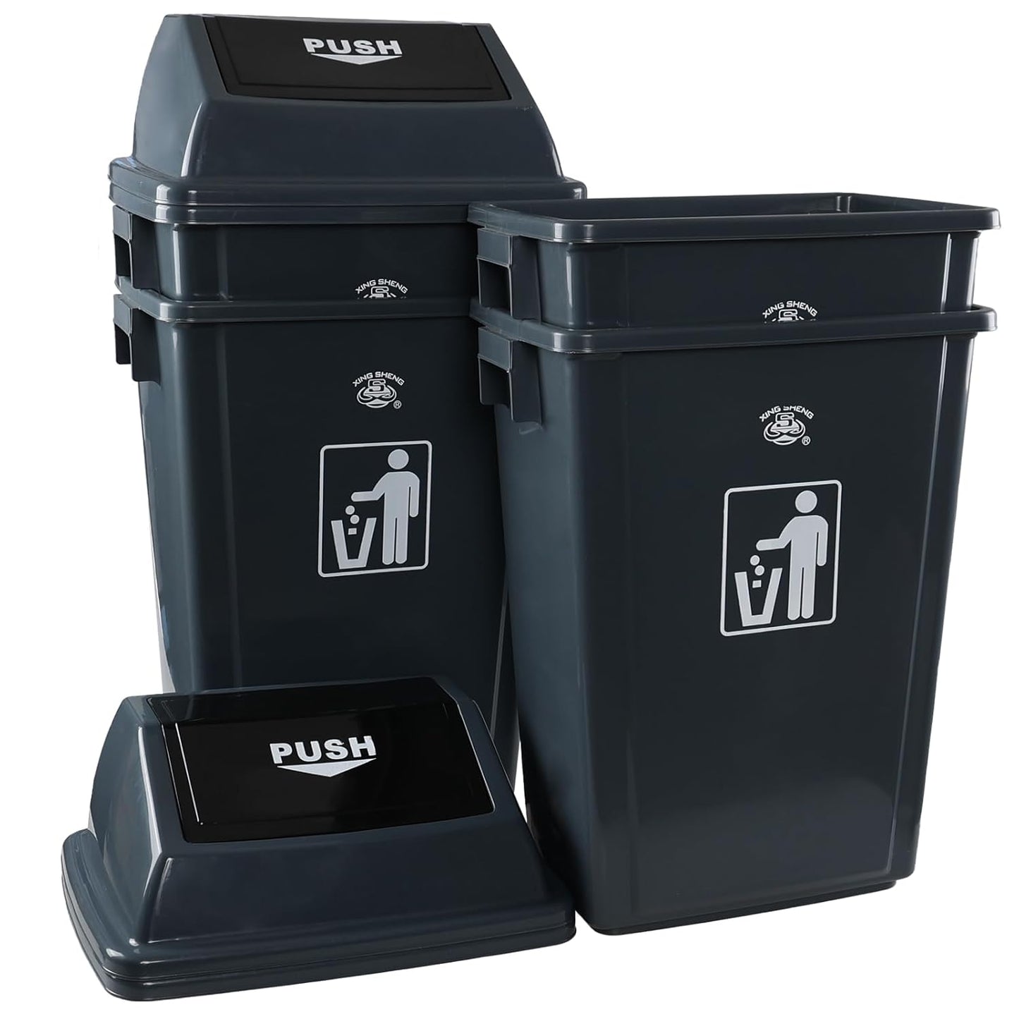 4 Pack 18 Gal Plastic Garage Can with Swing Lid, Heavy-Duty Recycle Bin, Trash Can/Waste Container for Backyard/Garage/Outdoor