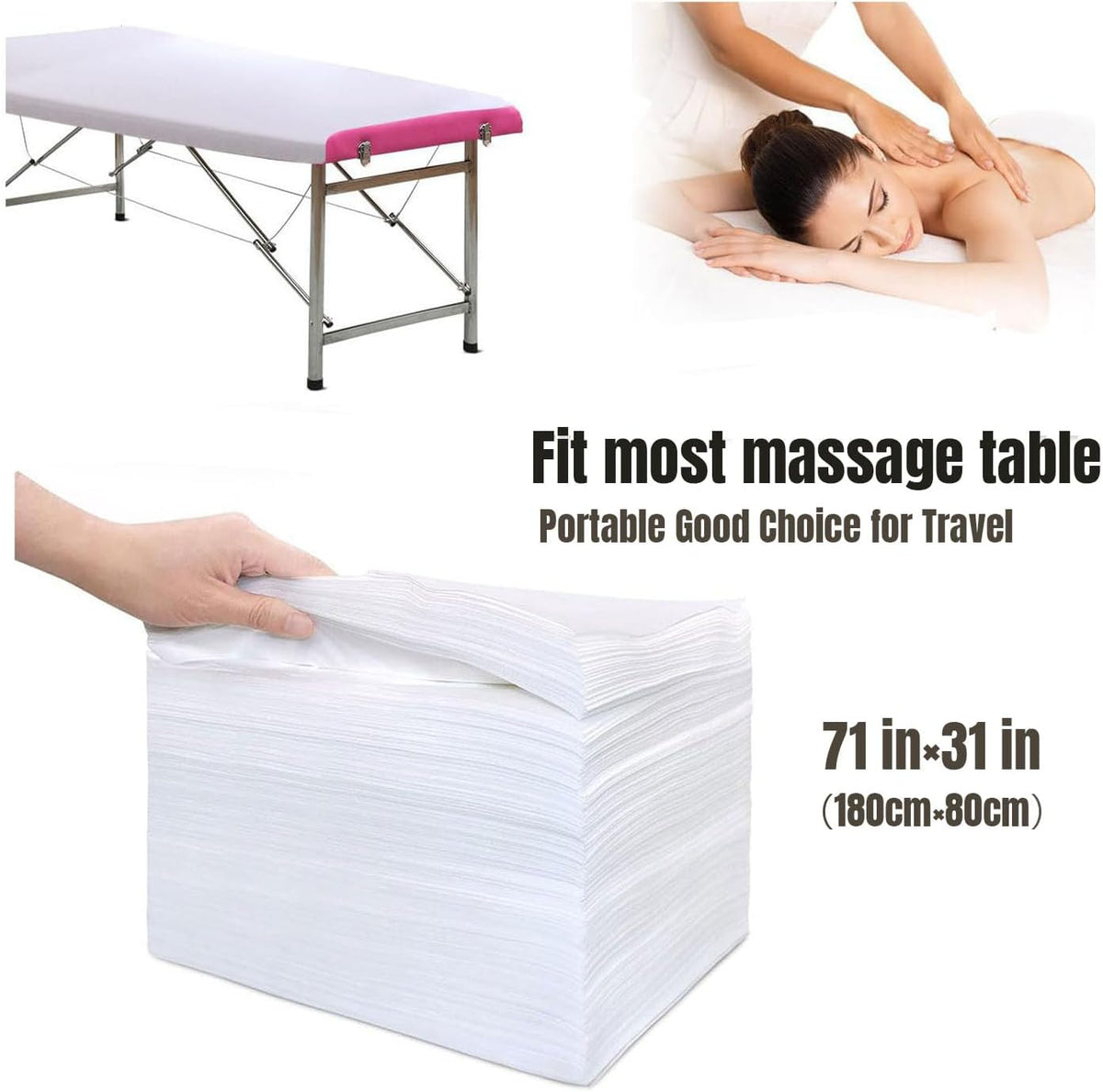 Disposable Bed Sheets 100 Pcs Massage Table Covers 31"x71" Non Woven Fabric Sheets for SPA Waxing Tattoo Beauty Salon Facial Esthetician Table Protector (White)