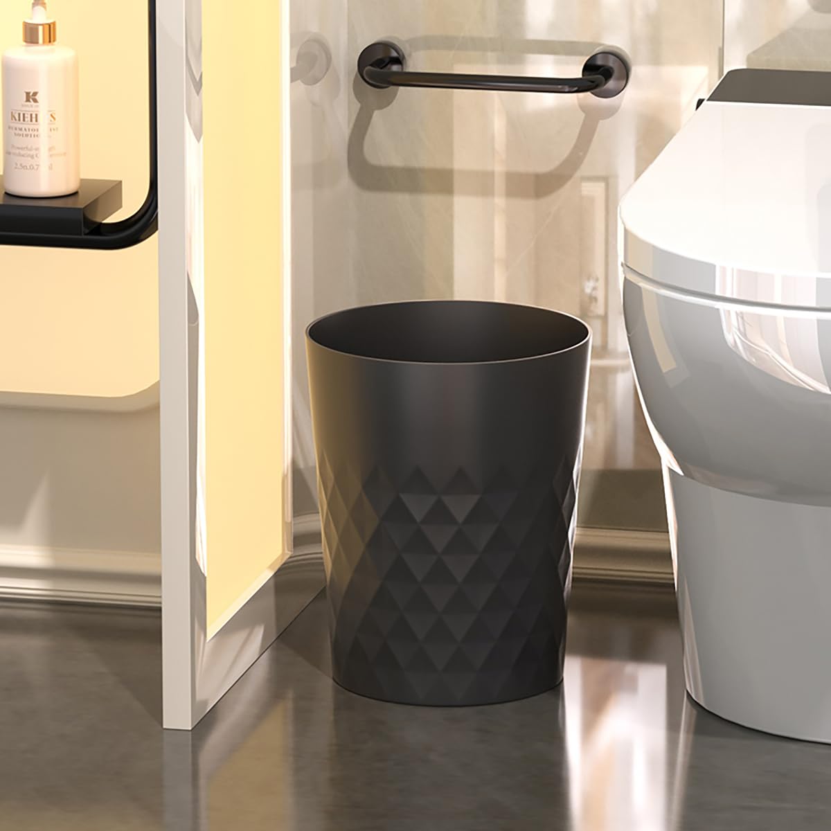 2 Pack Small Trash Can 1.8 Gallon Bathroom Garbage Can Waste Basket Recycling Bin for Dorms Bedrooms Offices Kitchens, Black