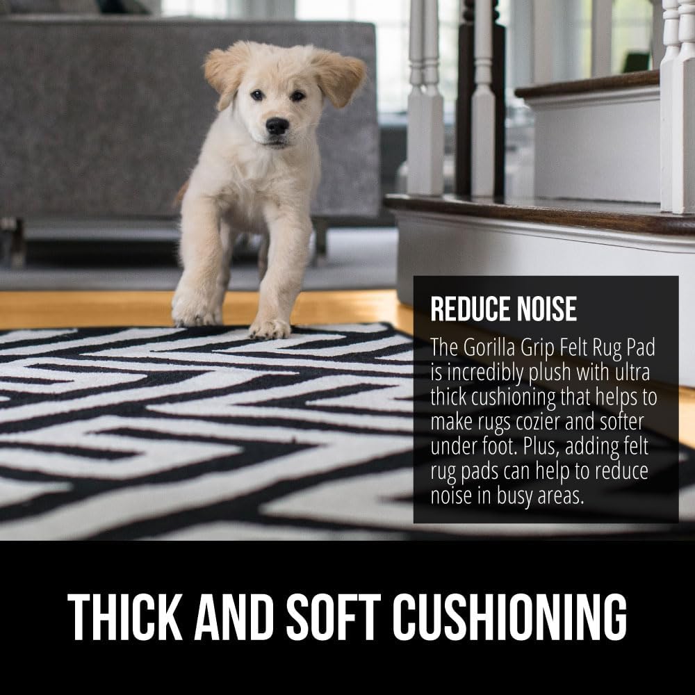 GORILLA GRIP Felt and Natural Rubber Stay in Place Slip Resistant Rug Pad, 1/8in Thick, 3x5 FT Protective Padding Under Area Rugs, Cushioned Gripper Pads, Carpet Runners, Hardwood Floors Protection
