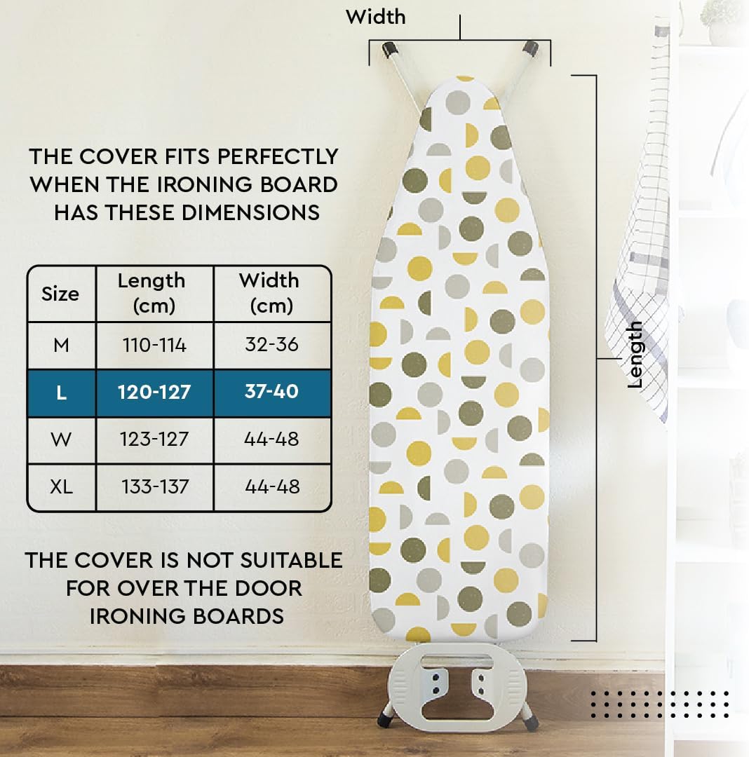 Encasa XO Ironing Board Cover and Pad 54"x15" - Thick 3mm Felt Padding, Drawstring Tightening & Lock, Easy Fit, Scorch & Stain Resistant, Fits Standard Large Ironing Board - Peach Tiles