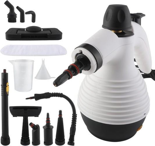 Steam Cleaner, Pressurized Handheld Mop Steam Cleaner for Home with 18 PCS Accessory & Safety Lock, Large Capacity Mop Steam for Cleaning, Car, Bathroom, Shower, Window, Grime, Grease - White