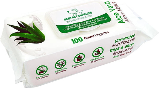 Best Pet Supplies Pet Wipes for Dogs - Dog Wipes Cleaning Deodorizing, for Coats, Ears, Paws - Hydrating, Aloe Vera