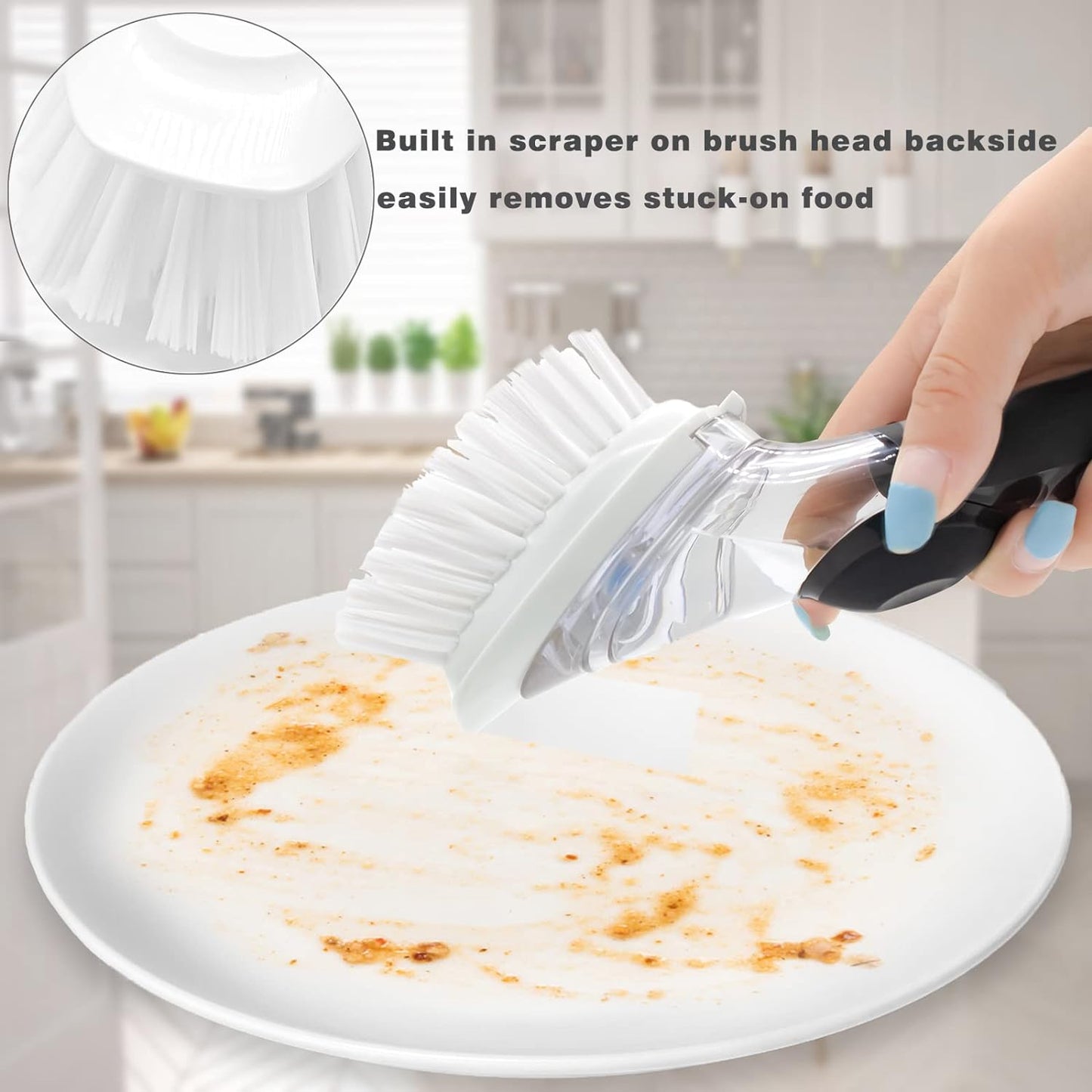 Brush Refills for RIMAY Dish Brush - 4 Pack Dish Brush Cleaning Soap Dispensing Head Replacement for Scrubber (White)