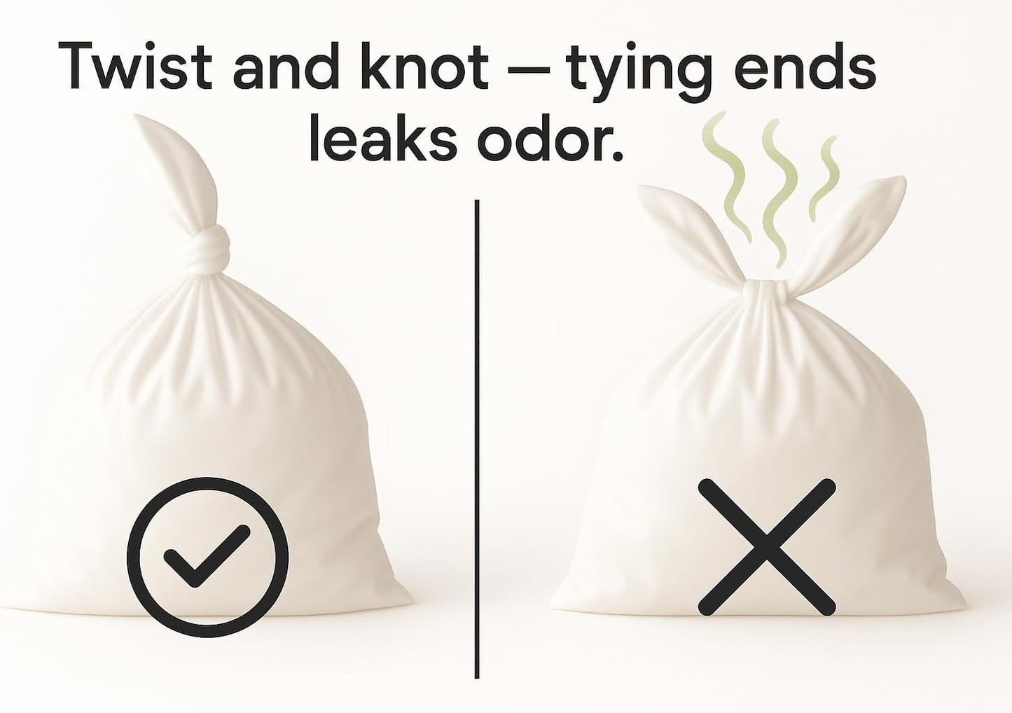 BOS Odor-Sealing Kitchen, Home & Food Small Trash Bags for Waste- Disposable Bags - Scent & Smell Free (50 Bags) [Size XL, Color White]