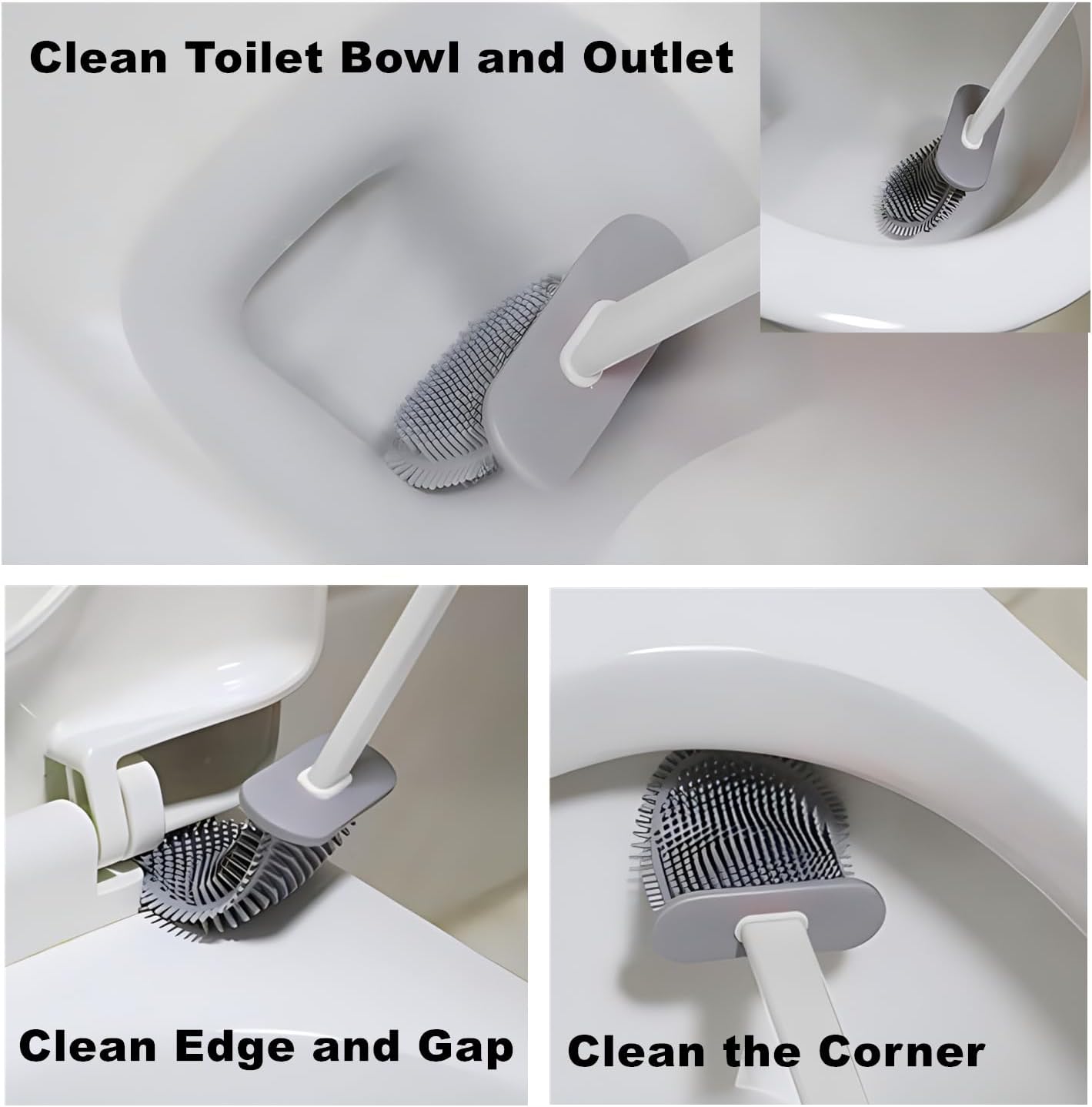 Toilet Brush with Holder Silicone Toilet Brush and Cleaning Brush for Household Bathroom Toliet Brush Set (White,Black)
