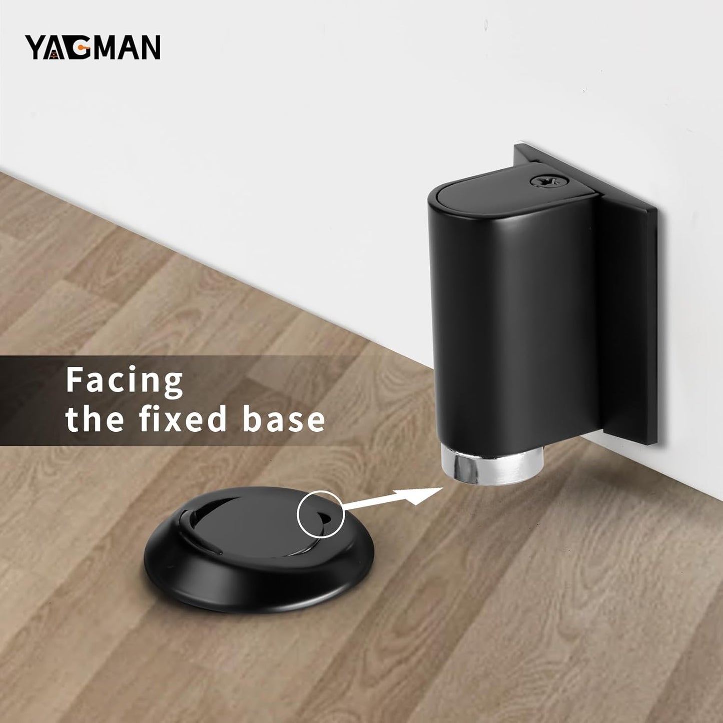 1 Pack Magnetic Door Stoppers Retractable Bottom of Door Holder No Drilling Mount Floor Door Stop with Screws and Adhesive Catch Door Keep Door Open Matte Black MB-1