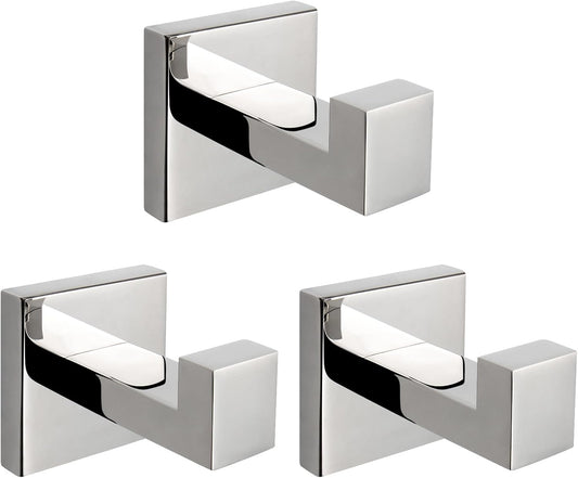 NearMoon Bath Towel Hooks -SUS304 Stainless Steel Square Clothes Robe Hooks Hanger, Heavy Duty Coat Hooks for Bathroom Livingroom Hotel Kitchen Garage, Wall Mounted - 3 Pack (Chrome Finish)