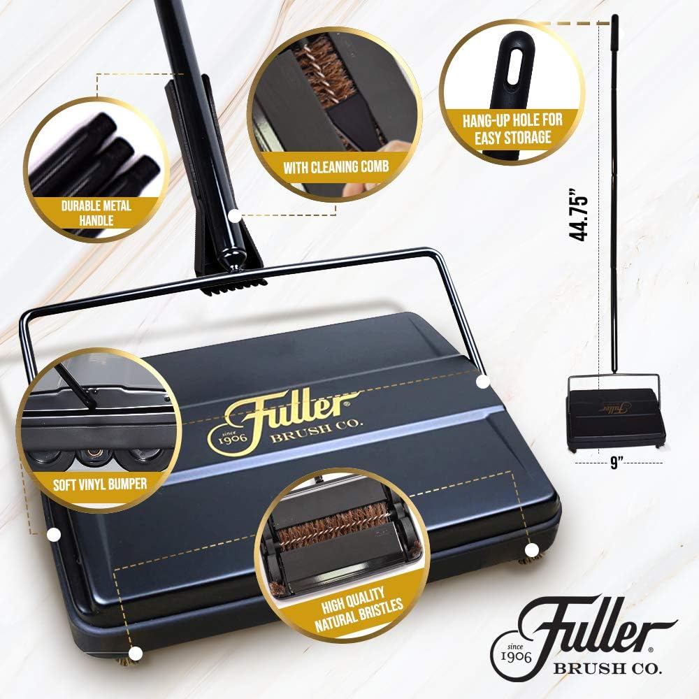 Fuller Brush 17028 Electrostatic Carpet & Floor Sweeper - 9" Cleaning Path - Lightweight - Ideal for Crumby Messes - Works On Carpets & Hard Floor Surfaces - White