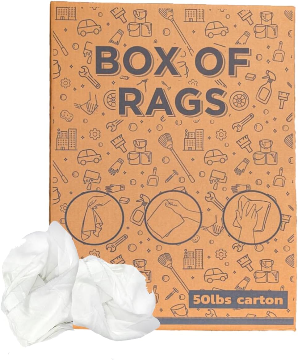 Recycled White Sheeting Cleaning Rags (600 lbs. Pallet 12x50 lbs. Box) – Lint Free White Cotton Cloths for Manufacturing | Automotive | Janitorial | Shop Rags Bulk - Multipurpose