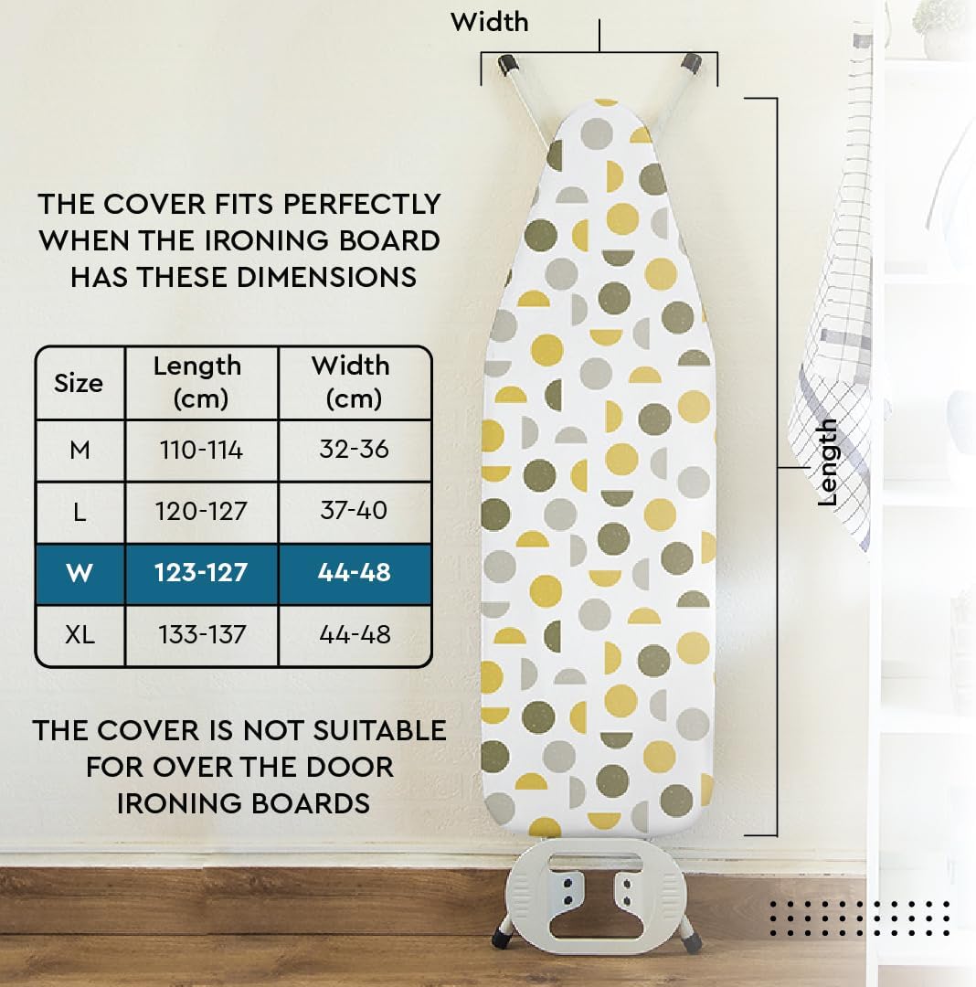 Encasa XO Ironing Board Cover and Pad 49"x18" - Thick 3mm Felt Padding, Drawstring Tightening & Lock, Easy Fit, Scorch & Stain Resistant, Fits Wide Ironing Board - Daisy Grey