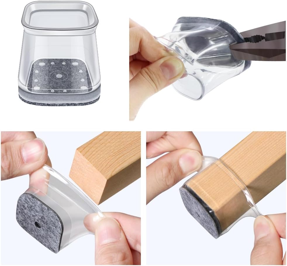 BUMACO Chair Leg Floor Protectors Square Chair Leg Protectors for Hardwood Floors Silicone Pads Covers to Protect Floors Clear-Square S Fit (3/4" to 1")