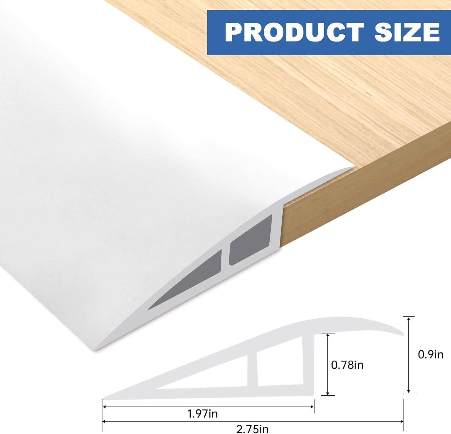 Vinyl Door Threshold Flooring Transition Strip Self Adhesive Carpet Edging Strip for Laminate Doorway Edge Threshold from 3/5" to 4/5" (White, 10 Ft)