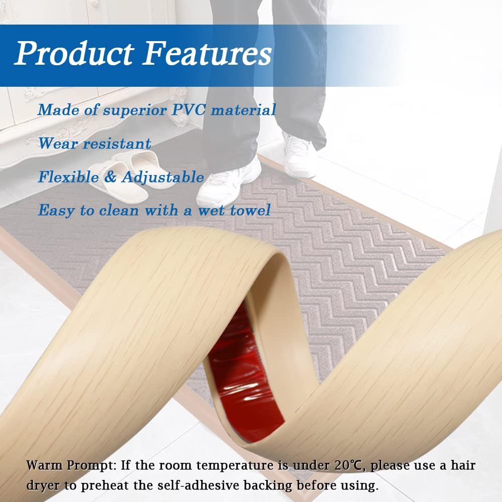 Floor Transition Strip Self Adhesive Carpet & Flooring Transitions Edging Trim Strip PVC Threshold Transitions Suitable for Threshold Height Less Than 5mm (10Ft, Wood Grain Beige-New)