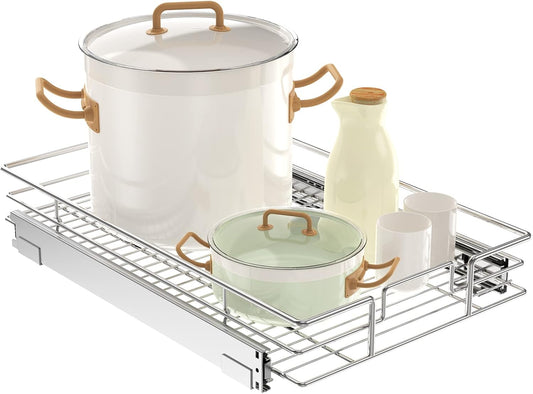 LOVMOR Pull Out Cabinet Organizer 14"W x 21"D, Kitchen Cabinet Pull Out Shelves Slide Out Storage