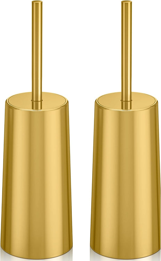 Toilet Brush and Holder, 2 Pack Toilet Brush Stainless Steel, Toilet Bowl Brush for Bathroom Toilet-Ergonomic, Elegant,Durable (Gold)
