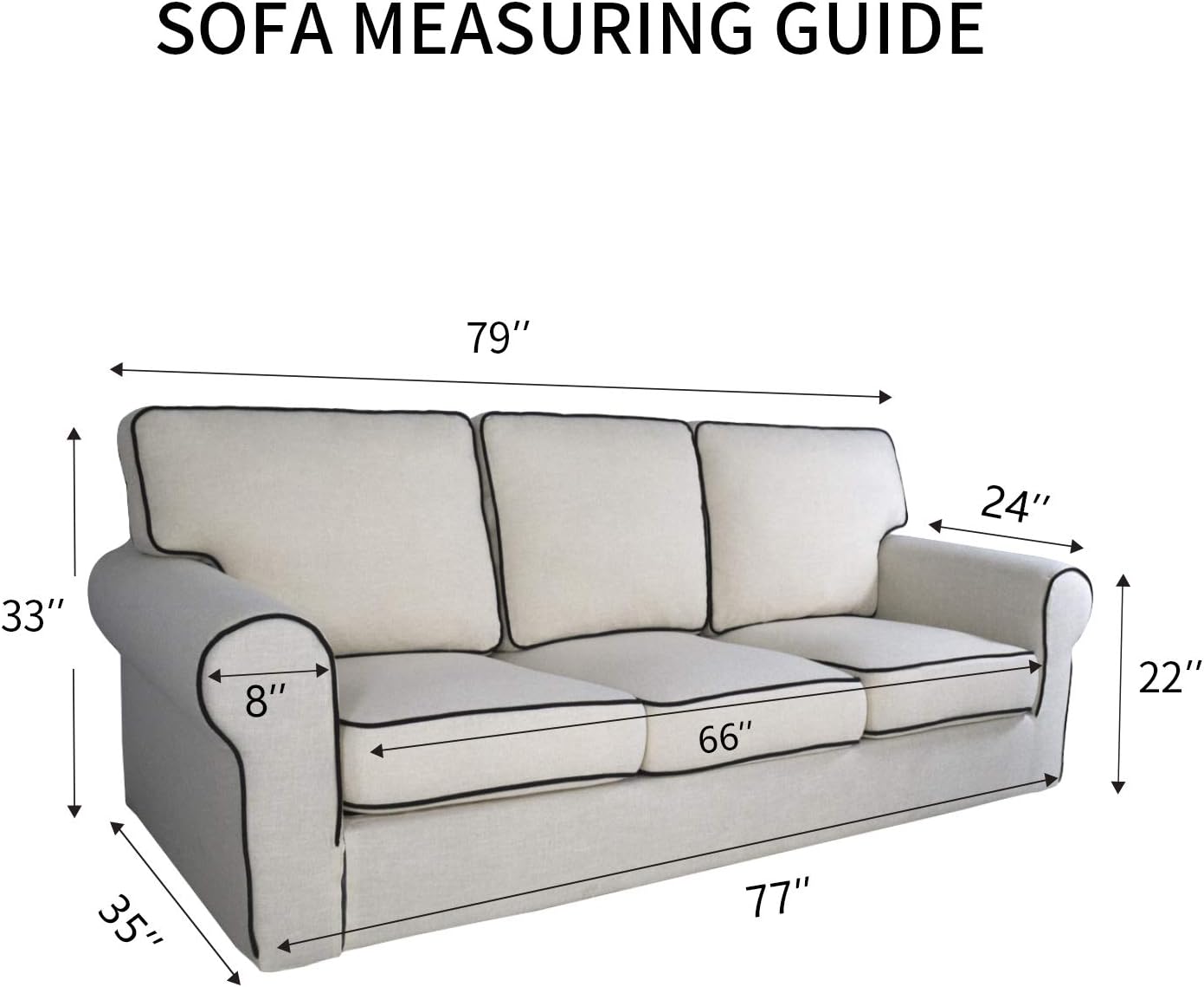 PureFit Reversible Quilted Sofa Cover, Water Resistant Slipcover Furniture Protector, Washable Couch Cover with Non Slip and Elastic Straps for Kids, Dogs, Pets (Sofa, Black/Beige)