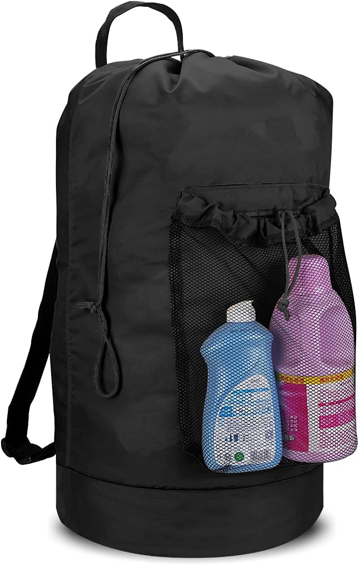 Dalykate Backpack Laundry Bag, Laundry Backpack with Shoulder Straps and Mesh Pocket Durable Nylon Clothes Hamper Bag with Drawstring Closure for College, Travel, Laundromat, Apartment