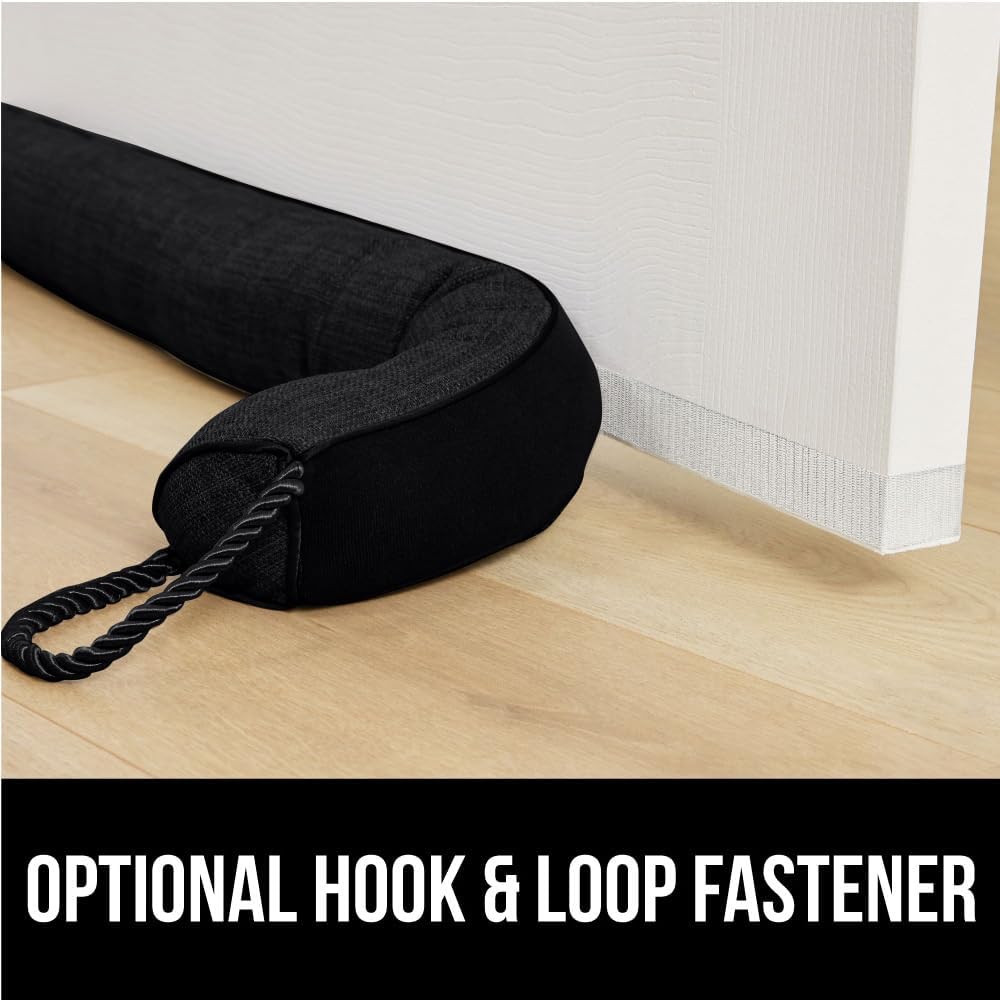 GORILLA GRIP Door Draft Stopper for Bottom of Doors, Weather Stripping Seal Blocks Hot Air, Noise, Bugs, Keeps Cold AC in, Sound Proofing Easy Install Gap Filler, Home Essentials, 34 Inch, Black