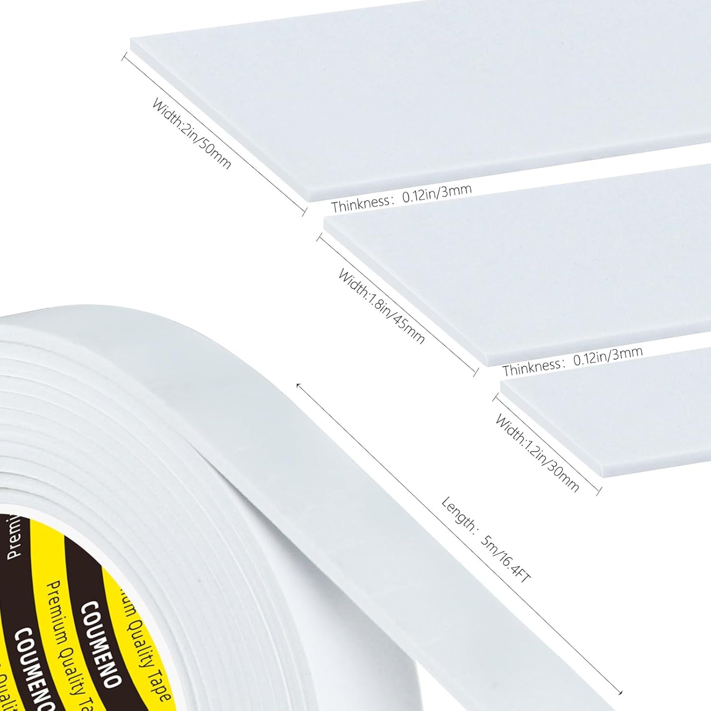 2 Pack EVA Single-Sided Adhesive Foam Tape 1.2inx16.4FT Single-Sided Sealing Strip Foam Pad Sponge Tape Window Weatherproof, Self-Adhesive Insulation Sealing Tape White
