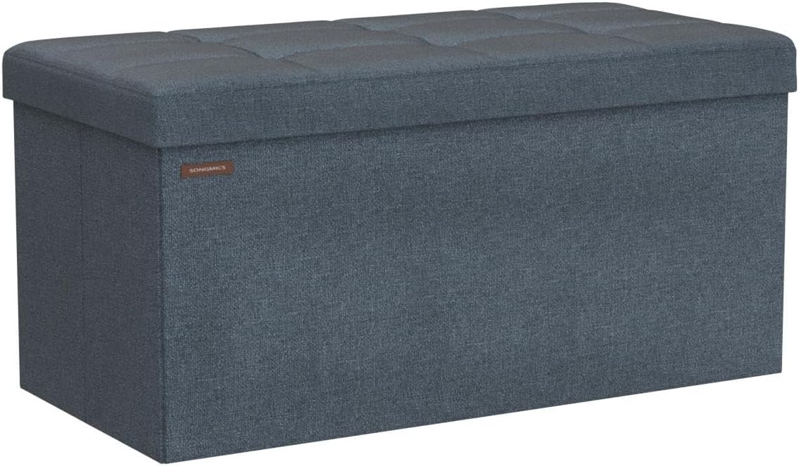 SONGMICS Mazie Collection - 30 Inches Folding Storage Ottoman Bench, Ottoman Foot Rest, End of Bed Bench, Storage Chest, Load 660 lb, for Living Room, Bedroom, Entryway, Misty Blue ULSF047Q01