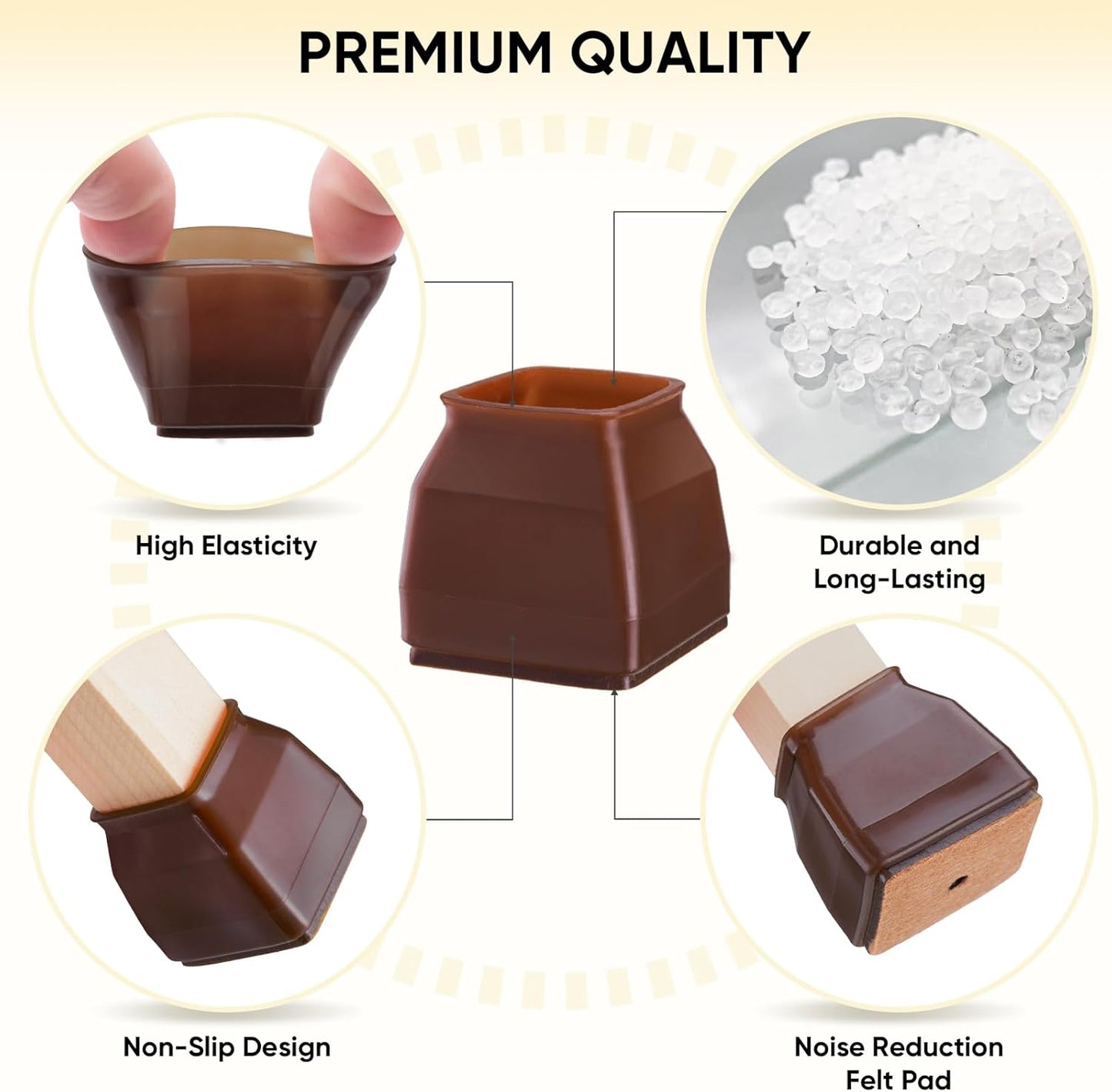 BALEINE 24 Pack Silicone Chair Leg Floor Protectors, Stool Leg Protectors Cap, Non-Slip Chair Leg Caps for Hardwood Floors (Brown & Large (Square), 24 Pack)