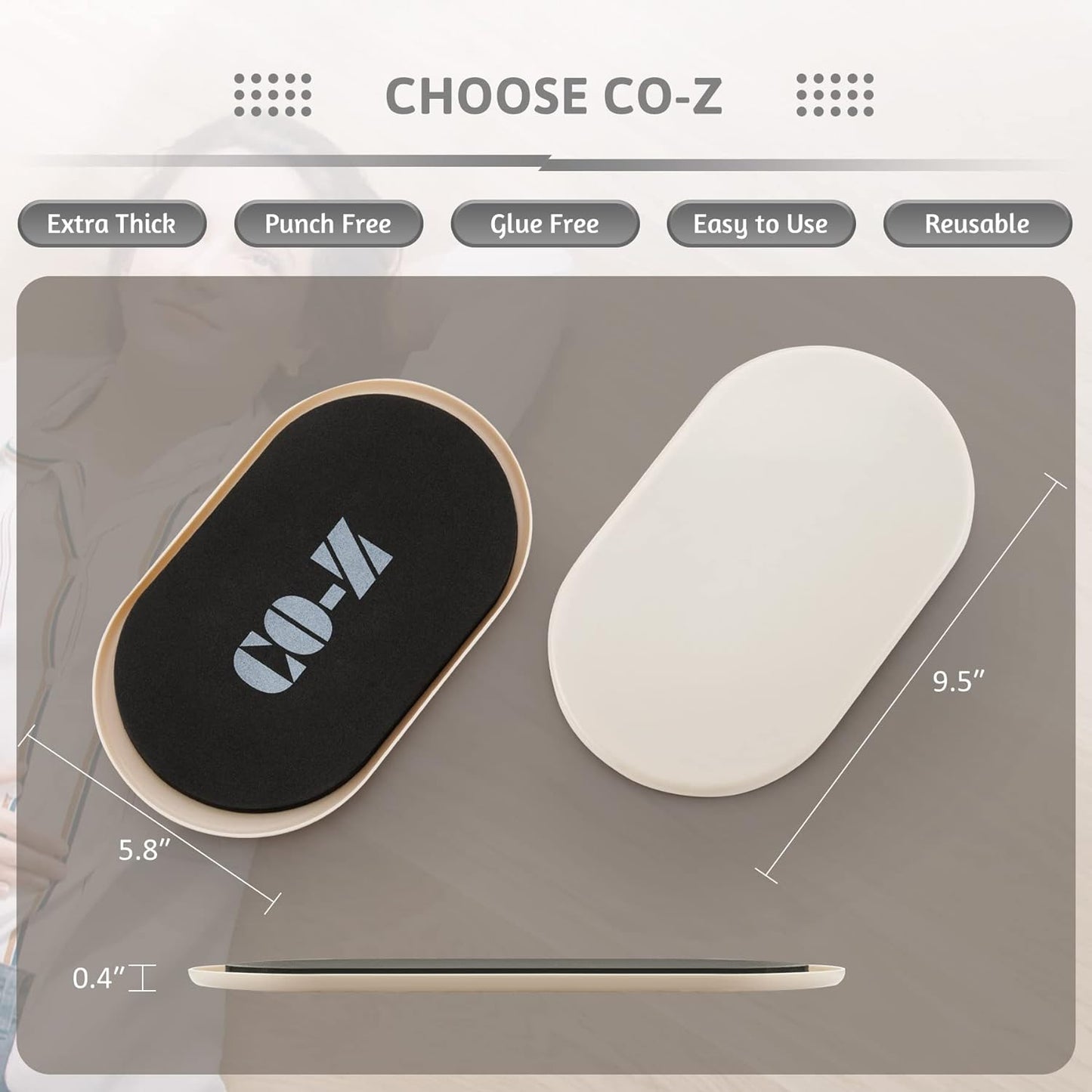 CO-Z Large Furniture Sliders - 4 Pack, 6" x 9 1/2" Oval Reusable Furniture Sliders for Carpet, Heavy-Duty Furniture Gliders Movers for Hardwood Floors, Plastic Moving Pads for Heavy Furniture