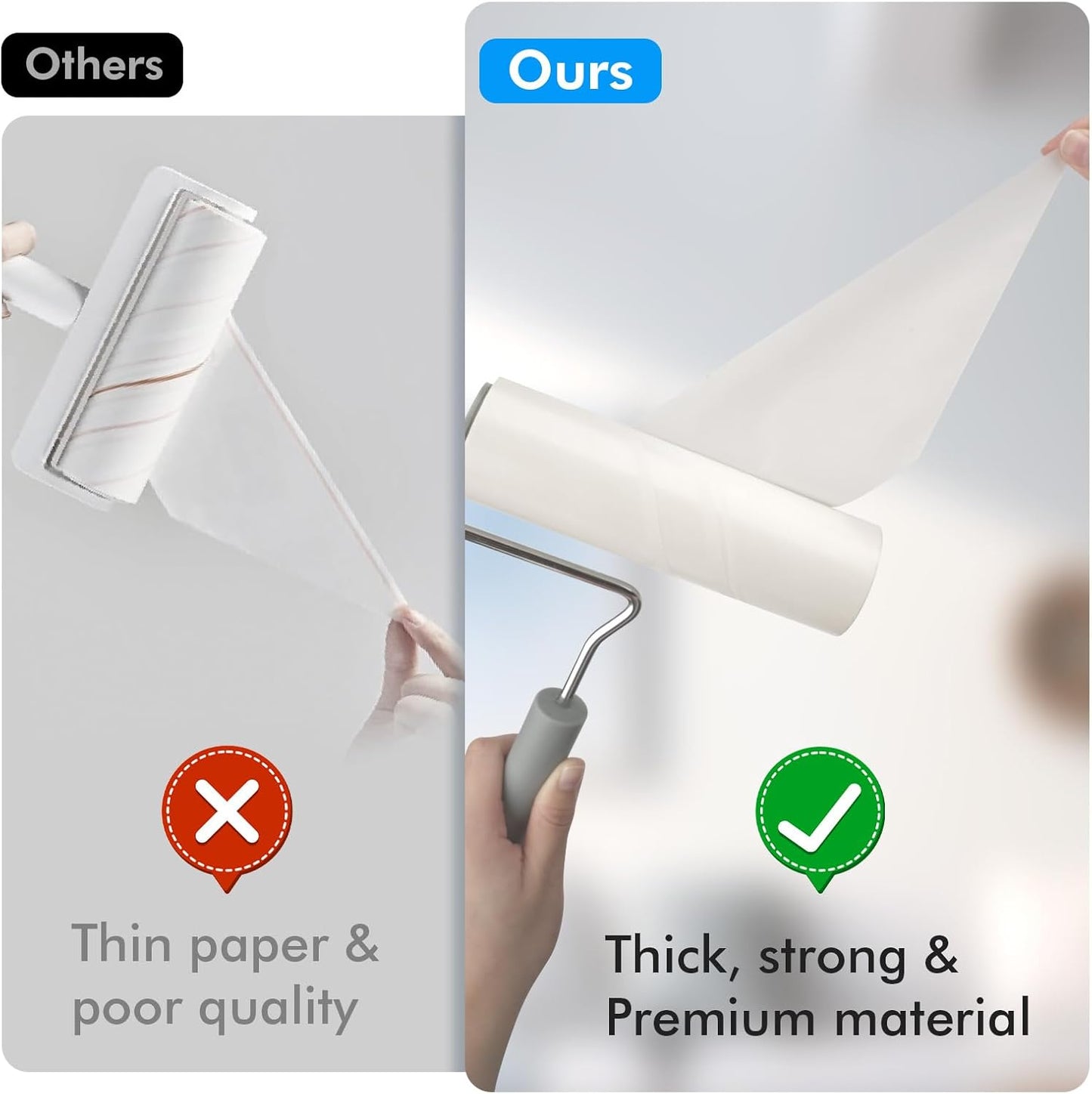 Extra Sticky Large Surface Lint Roller, 6.3'' Giant Lint Roller for Pet Hair, Lint Remover Roller for Cat Hair, Clothes, Furniture (1 Handle + 450 Sheets)