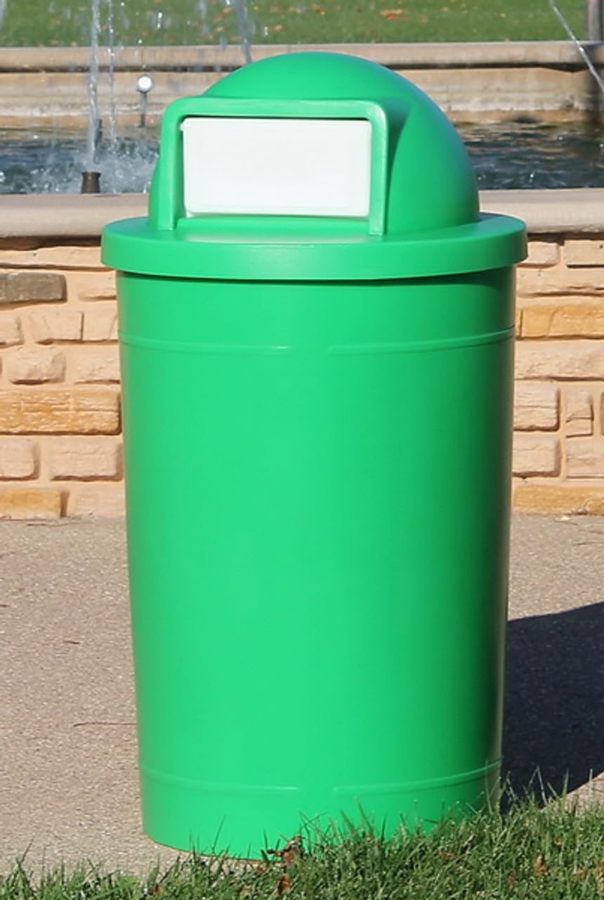 55 Gallon Round 100% Recycled Plastic Heavy Duty Outdoor Trash Can with Push Open Dome Lid and Internal Liner | Great for Schools and Businesses - Yellow