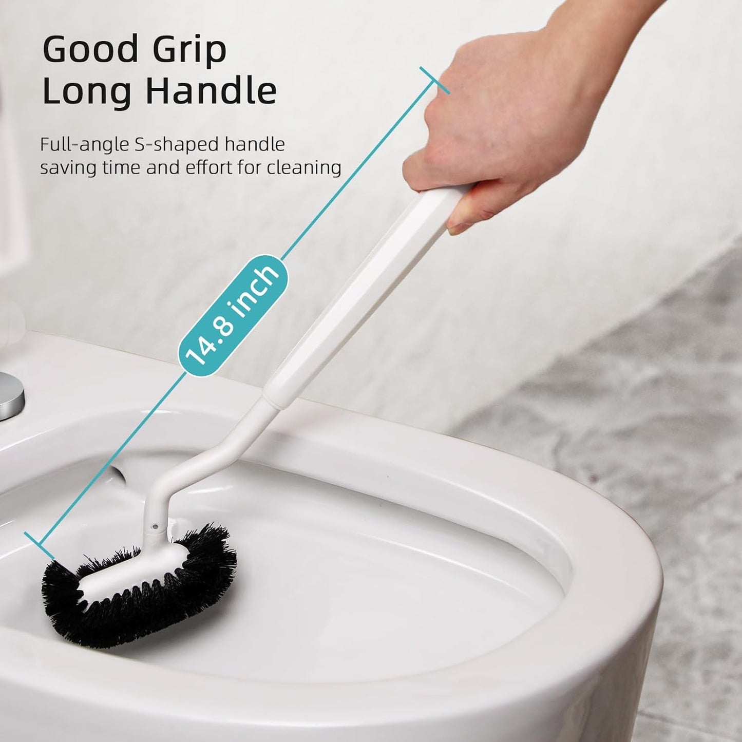 HAMITOR Toilet Bowl Brush Holder Set: Deep Cleaning Brushes with Curved Design - Ergonomic Long Handle for 360° Dead Corner Clean with Replacement Brush - Bathroom Accessories for RV Apartment