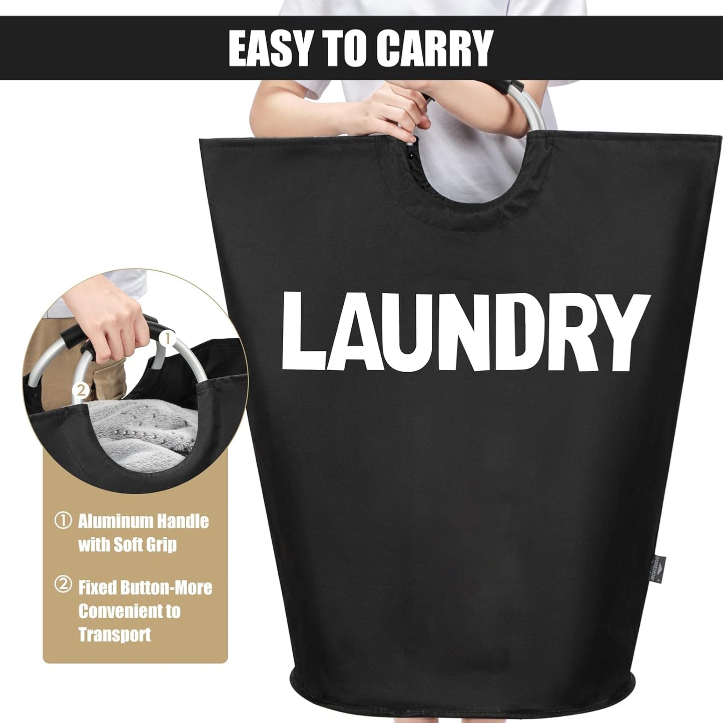 DOKEHOM 160L XX-Large Laundry Basket (7 Colors), Collapsible Laundry Bag, Foldable Laundry Hamper, Folding Washing Bin (Black, XXL)