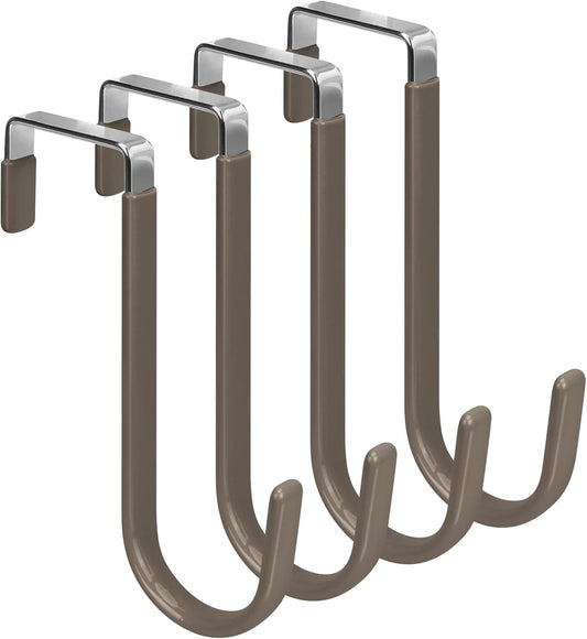 FYY Over The Door Hooks, 4 Pack Door Hangers Hooks with Rubber Prevent Scratches Heavy Duty Organizer Hooks for Living Room, Bathroom, Bedroom Hanging Clothes, Towels, Hats, Coats, Bags Brown