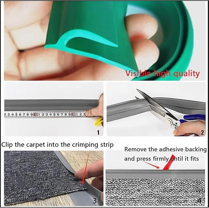 Self Adhesive Carpet Transition Strip with Edge Trim, Designed for Seamless Transitions from Carpet to Tile or Vinyl Floors, Perfect for Doorways.(Black,60ft)