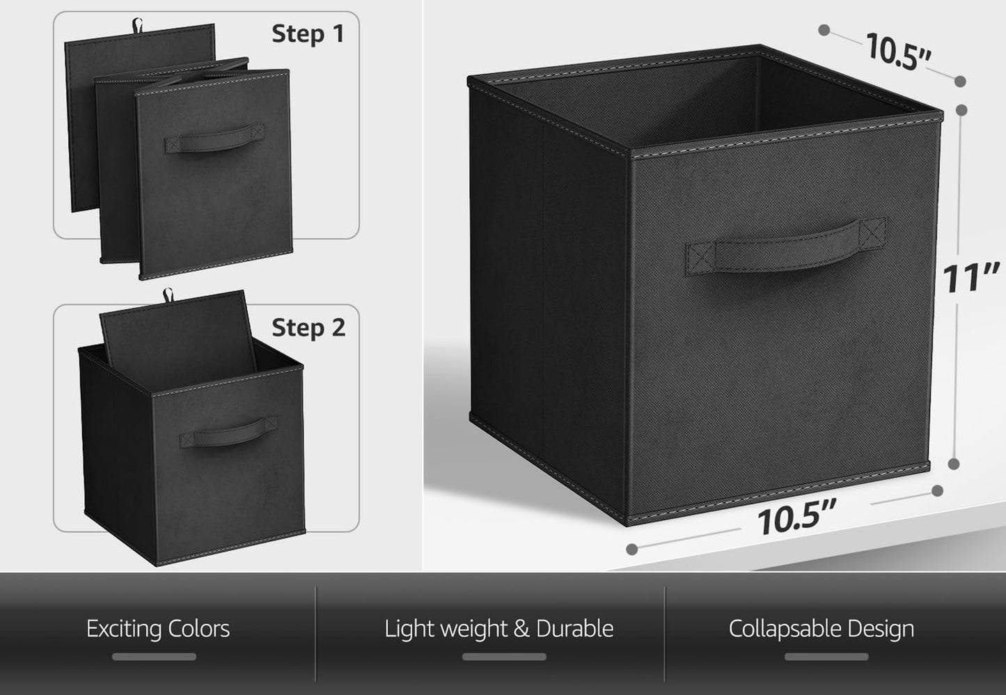 Sorbus Fabric Storage Cubes - 8 Foldable Storage Bins for Organizing Pantry, Cubbies, Toy Box - Clothes Storage & Closet Organizer - 11 Inch Collapsible Cube Baskets for Shelves with Handle