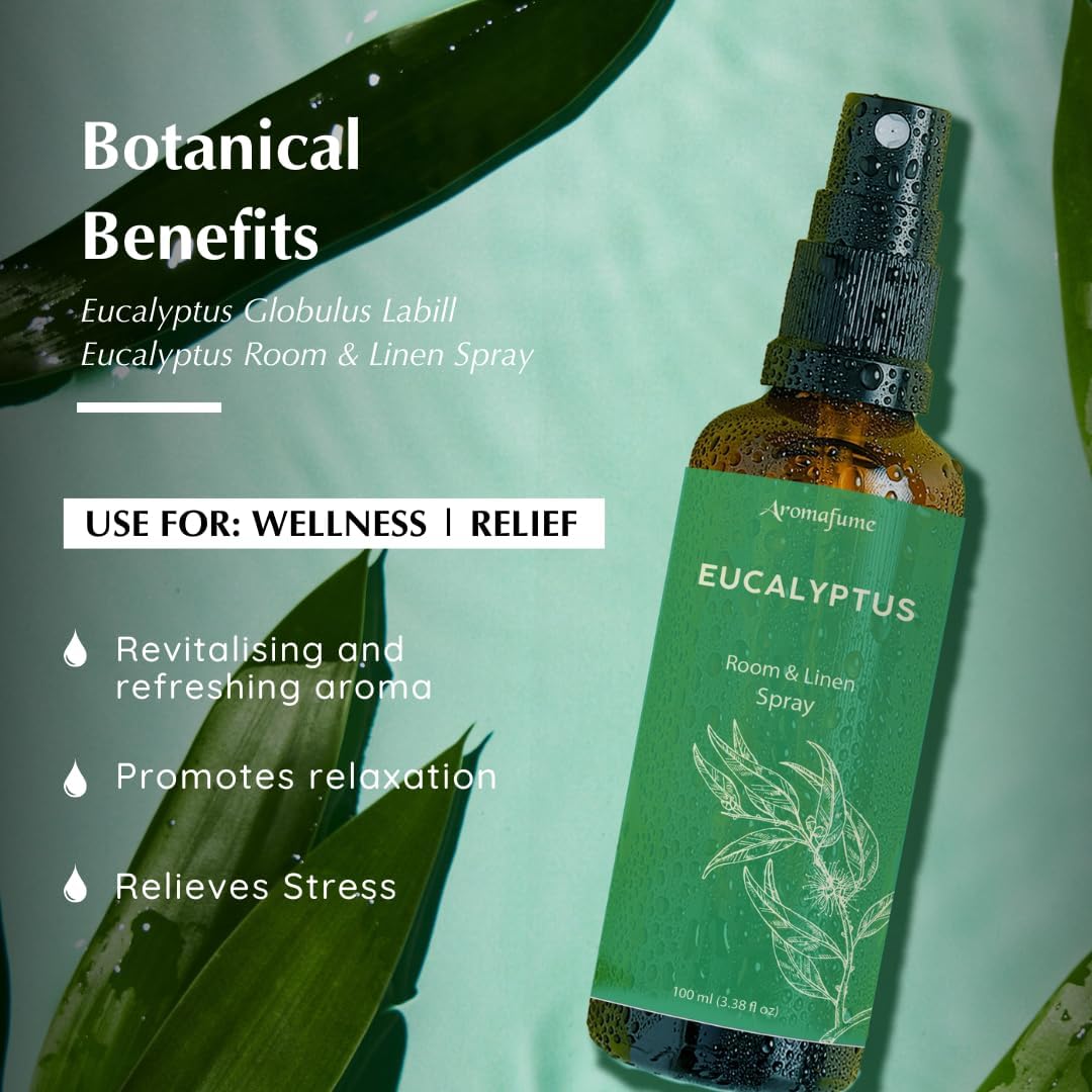 Eucalyptus Room, Linen & Pillow Spray by Aromafume | 100ml/3.38 fl oz | with Pure Eucalyptus Essential Oil | Aromatherapy | Mist for Bedding, Fabrics