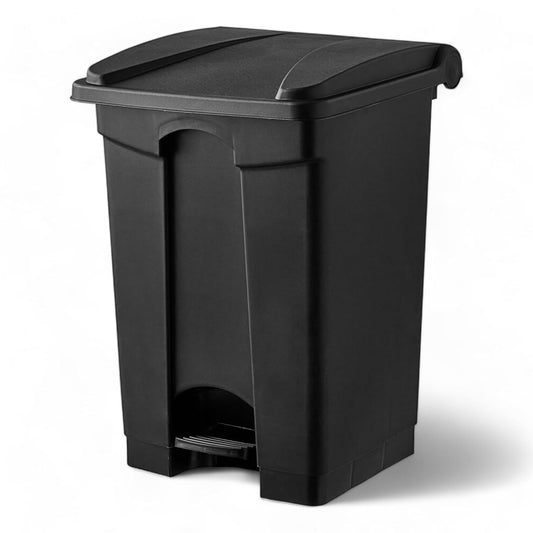 PRO&Family Step-On Trash Can with Lid, Plastic Waste Bin, Foot Pedal Operation (Black, 12 Gallon)