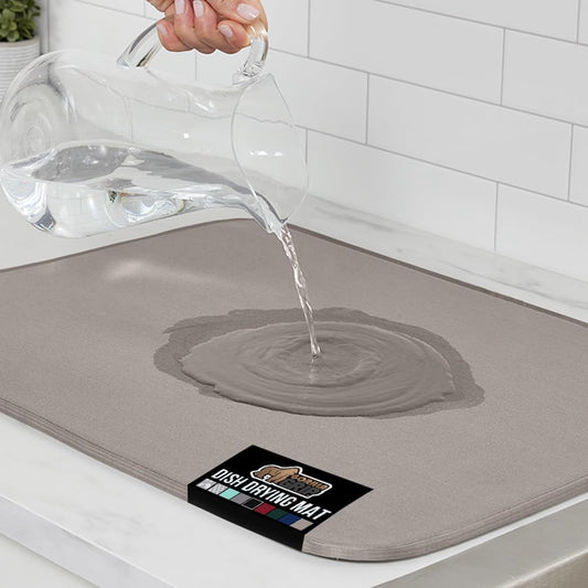 GORILLA GRIP Ultra Water Absorbent Microfiber Dish Drying Mat, 18x24, Quick Dry Thick Mesh, Slip Resistant Pad for Sink Dishes or Under Rack, Kitchen Counter Accessories, Machine Wash Mats, Almond