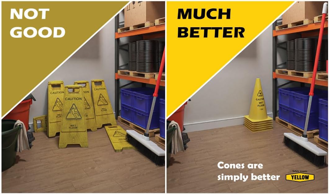 Yellow Safety® Commercial 15 Inch "Caution Wet Floor" Sign Cone, 6 ct., Easy to Use and Store