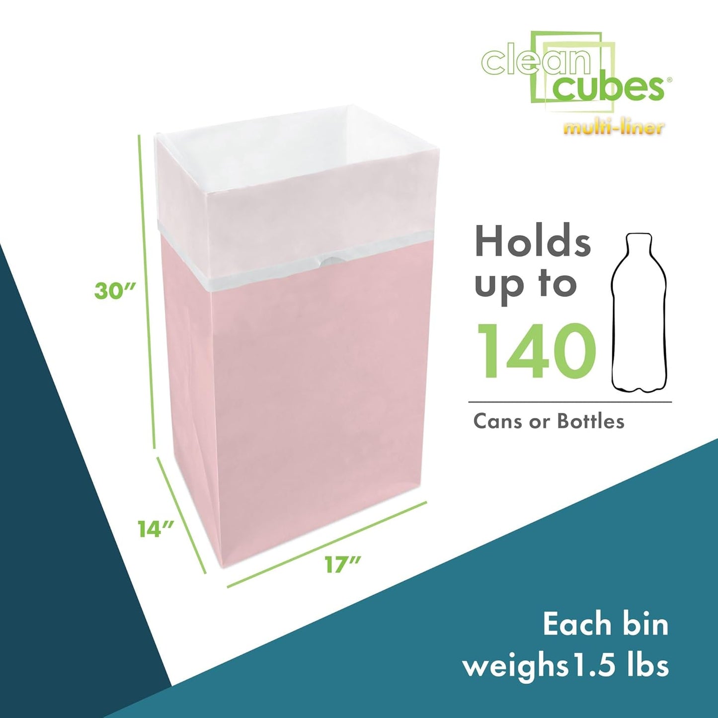 30 Gallon Disposable Pop-Up Trash Cans (3-Pack, Multi-Liner) with Fitted Bags – Foldable Garbage & Recycling Bins for Parties, Events & Kitchen (Pink 30" H x 14" W x 17" D)