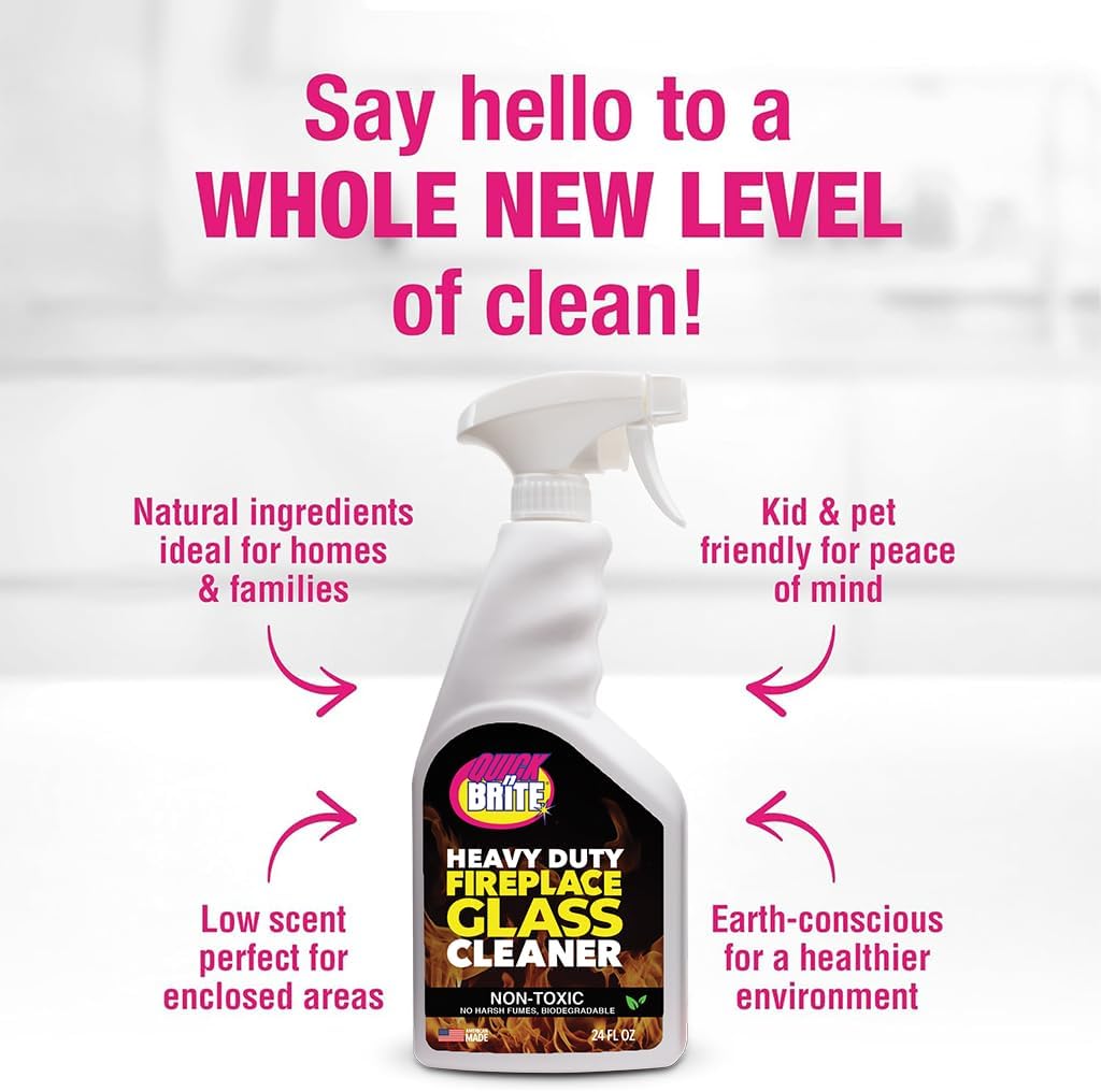Quick N Brite Fireplace Glass Cleaner 24oz, Nonabrasive Cleaning Spray for Fireplace Glass, Oven Glass, Glass Cooktops, Ceramic-Glass, Microwave Glass