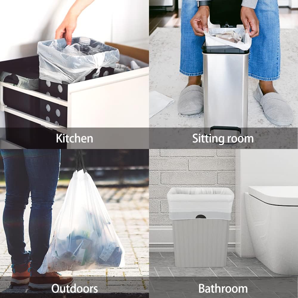 Teivio 3 Gallon 140 Counts Mini Strong Drawstring Trash Bags Garbage Bags, fit 10-12 Liter Small Trash Can,Tiny Waste Basket Liners for Home Office Bathroom Bedroom Car, White