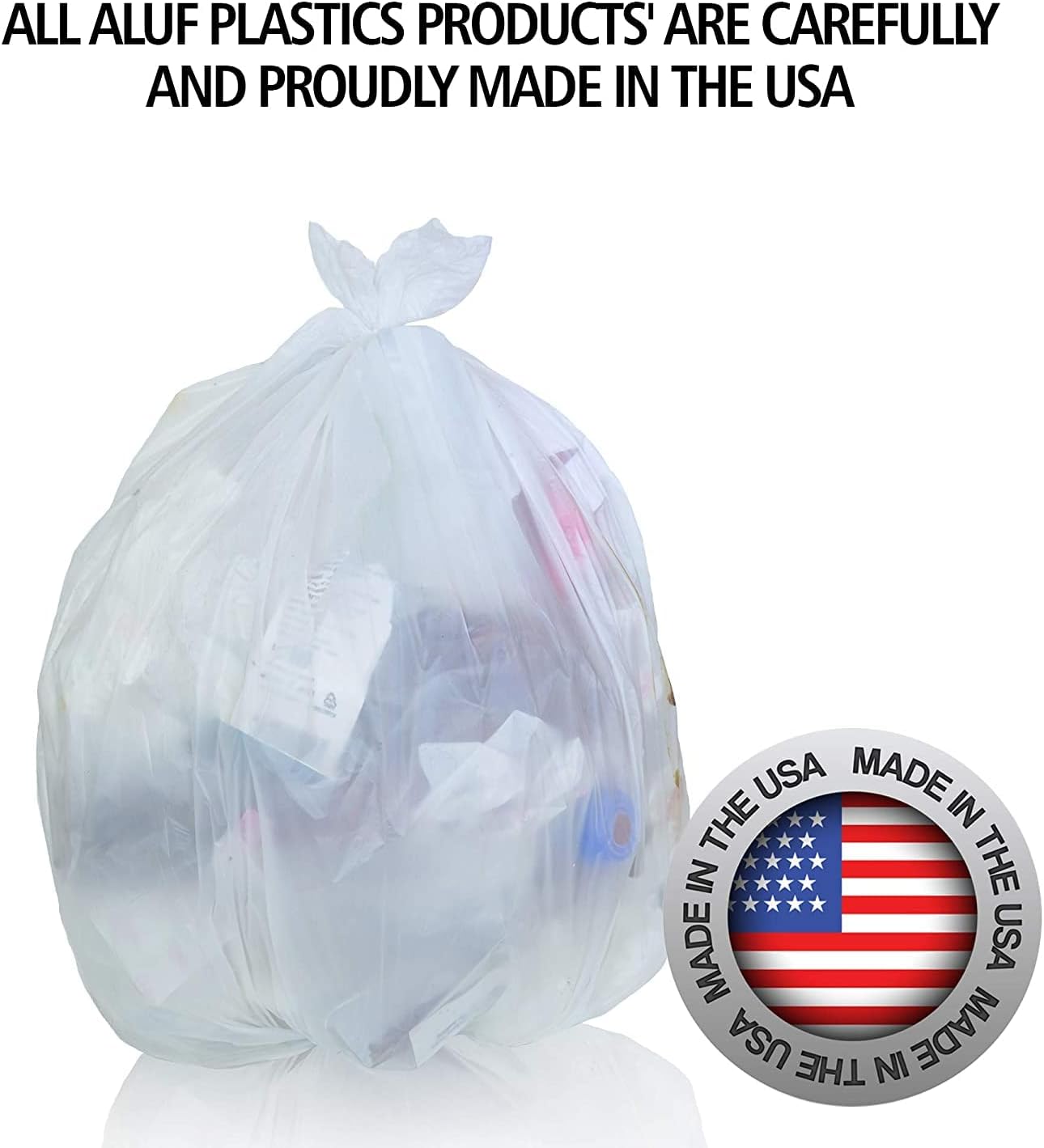 Aluf Plastics High Density Trash Bags, 10 Gallon, 1000 Count, 6 Micron (eq), 24" x 24", Clear, for Bathroom, Office, Industrial, Commercial, Janitorial, Municipal, Recycling