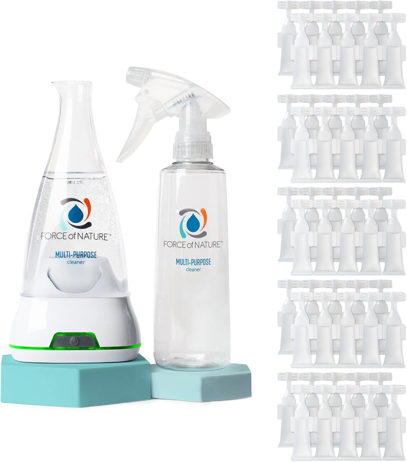 Force of Nature Multi-Purpose Cleaner, Disinfectant & Deodorizer Year Supply Bundle - Reusable Bottle, 50 Refills - EPA Registered, Toxin-Free, All-Purpose Natural Cleaning Supplies
