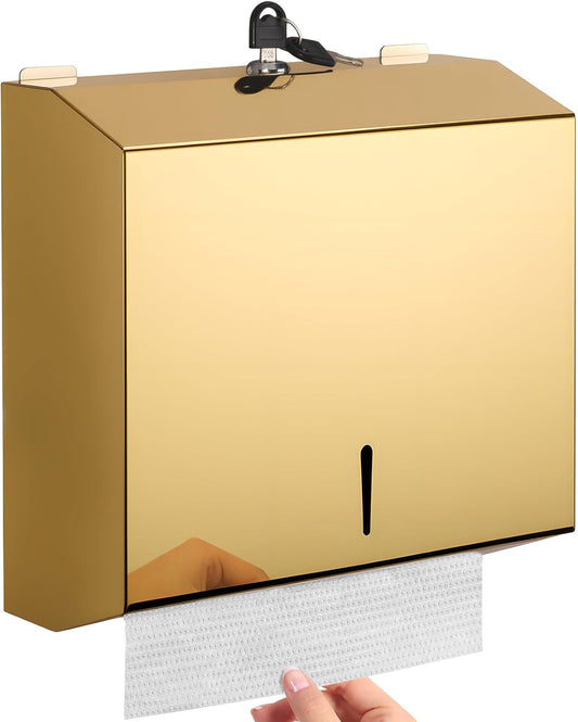 Wall Mounted Stainless Steel Paper Towel Dispenser with Lock, Polished Mirror Finish, Fits C-Fold, Tri-Fold and Multi-Fold Hand Towels, Commercial Restroom & Bathroom Use